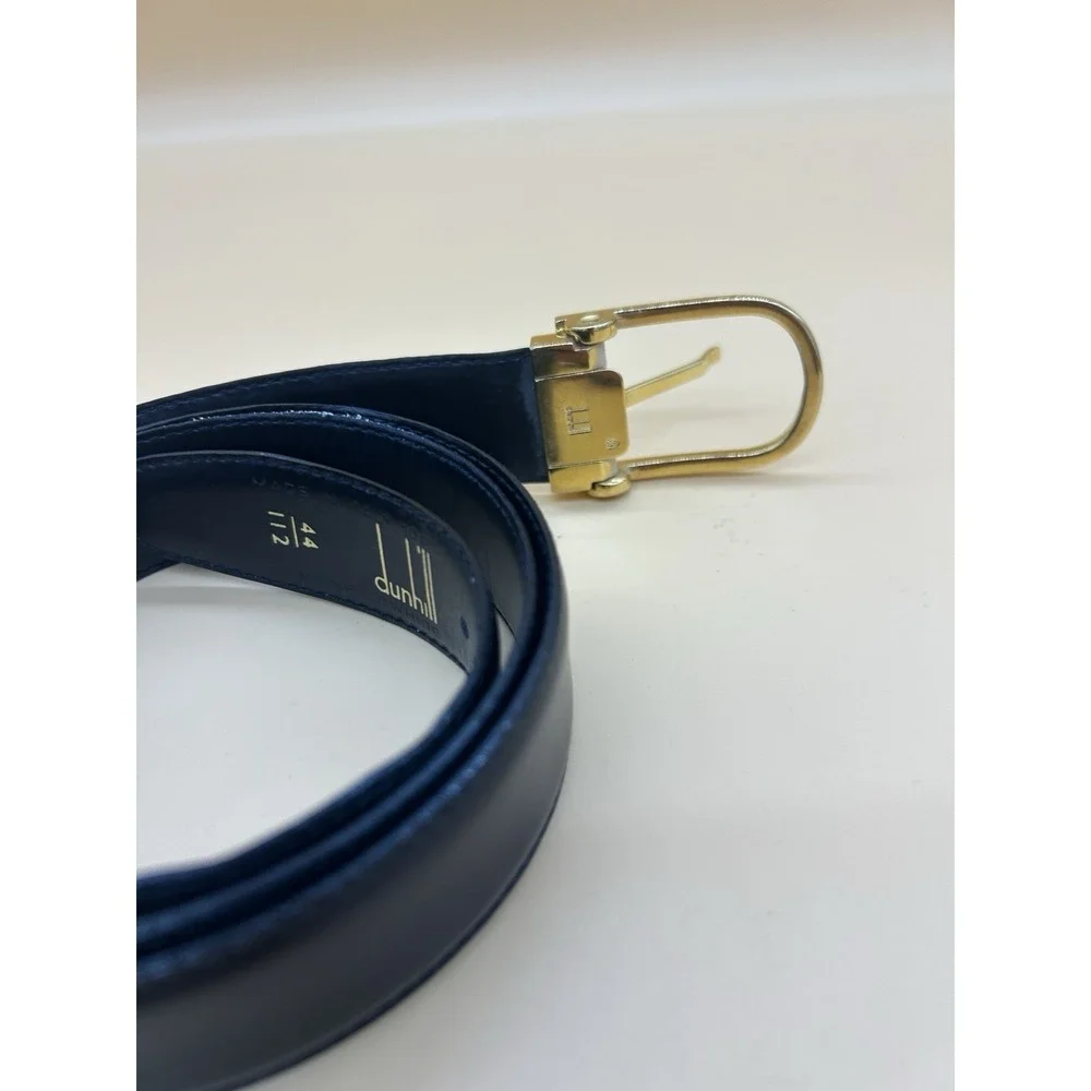 Dunhill Black Leather Belt Gold Tone‎ Buckle Size 44/112 Made In Italy